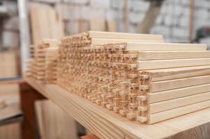 Furniture factory workshop with wood items. photo