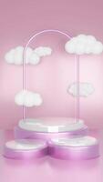 3d animation pink podium and clouds minimal product display background, pink podium. Product visualization on the platform. video