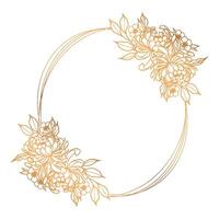 Golden floral frame with leaves and flowers on a white background vector