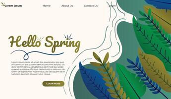 Hello Spring hand logotype, badge typography icon. Lettering spring season with leaf for greeting card, invitation template. Modern lettering banner poster template background, Sale, offer vector