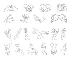 Collection of hand drawn illustrations of hands in various positions, suitable for projects related to communication, emotions, and relationships vector