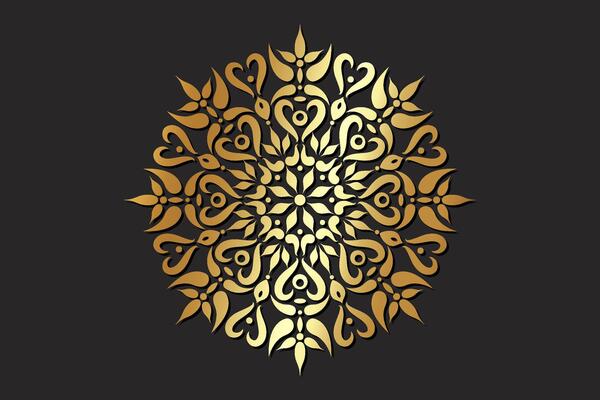 Gold Flower art mandala pattern design, floral decorative element. Wallpaper Paint Stencil Design Textures. Luxury circle ornament in ethnic oriental style, isolated on black background