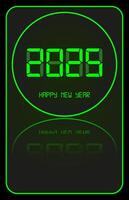 2025 Happy new year digital clock. Electronic watch. Alarm timer, countdown, time display with circle green led numbers. illustration isolated on black background vector