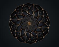 Gold Luxury Sacred Mandala template. Flower round design element isolated on black background. Circle pattern in golden color. illustration for logo, monogram, web design, decoration, business vector