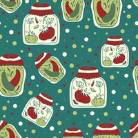 mason jar pattern with peppers and tomatoes vector