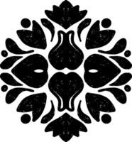 a black and white design with a flower in the center vector
