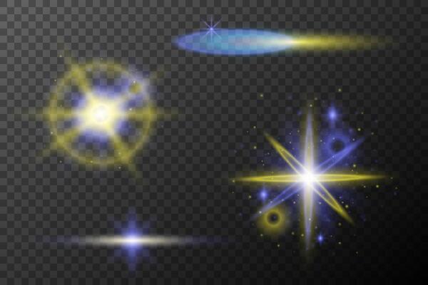 set of glowing stars and light rays