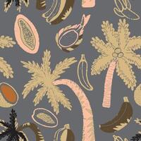 a pattern with bananas, palm trees and other fruit vector