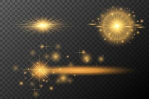golden light rays, stars and sparkles background vector
