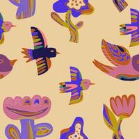 a colorful pattern with birds and flowers vector
