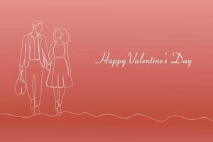 Couple walking together continuous line art drawing. Valentine's Day concept background. vector
