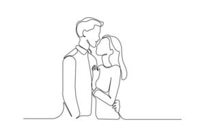 Continuous line art drawing of couple hug. Valentine's Day concept line art background. vector