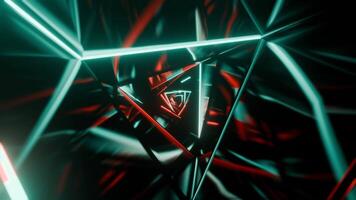 Turquoise and Red Triangular Spiral Neon Tunnel Background Vj Loop I 4K video