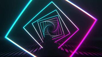 Cyan and Pink Square Neon Spiral Tunnel Background Vj Loop I 4K video