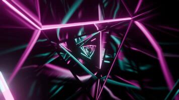 Cyan and Pink Triangular Spiral Neon Tunnel Background Vj Loop I 4K video