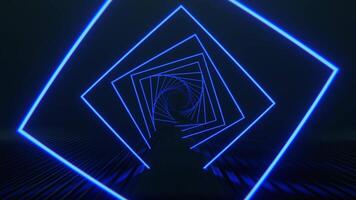 Blue Square Neon Spiral Tunnel Background Vj Loop I 4K video