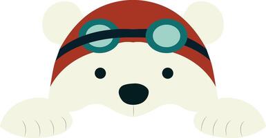 Cute Polar Bear Goggles Winter Hat peeking, Happy Polar Bear Swimmer vector