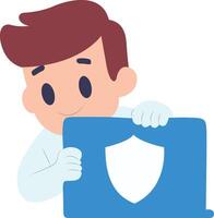 Man Presenting Online Security Shield peeking, happy Safer Internet Advocate vector