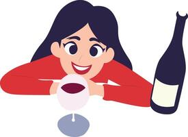 Woman Enjoying Red Wine Glass, happy Wine Enthusiast vector