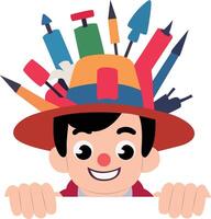 Cartoon Kids Peeking Over Wall Art, happy Firework Crafter vector