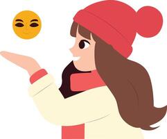 Girl Catches Smiling Emoji Winter, happy Winter Solstice Celebrator vector