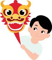 Dragon head with man happy Chinese New year vector