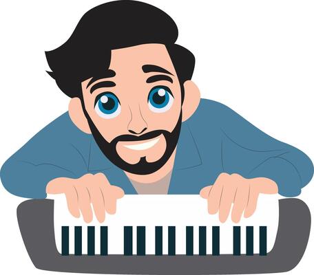 Man Playing Keyboard Cartoon Illustration, happy man artist Global Music Day Artist