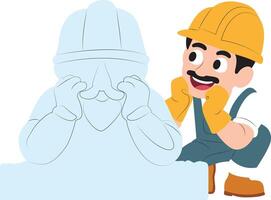 Sculptor Admiring Finished Stone Statue, happy Ice Sculpture Builder vector