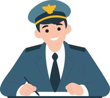 Smiling Pilot Writing Official Report, happy International Customs Officer vector
