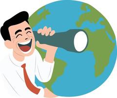 Happy Businessman Exploring Global View, happy Global Belly Laugh Enthusiast vector