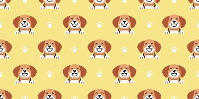 Pixel art beagle dog seamless pattern background vector