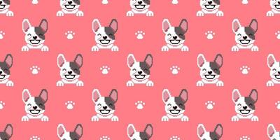 Pixel art cute french bulldog seamless pattern background vector