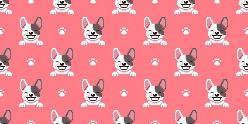 Pixel art cute french bulldog seamless pattern background