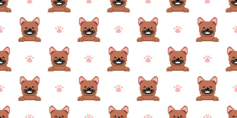 Pixel art brown french bulldog seamless pattern background