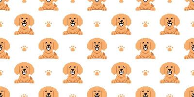 Pixel art golden retriever dog seamless pattern background vector