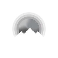 Minimalist mountain silhouette with gradient circular design and abstract trees. vector