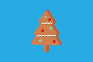 A festive gingerbread cookie shaped like a Christmas tree is decorated with red and green candy dots and white icing vector