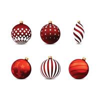 Set of red Christmas ornaments with patterns vector