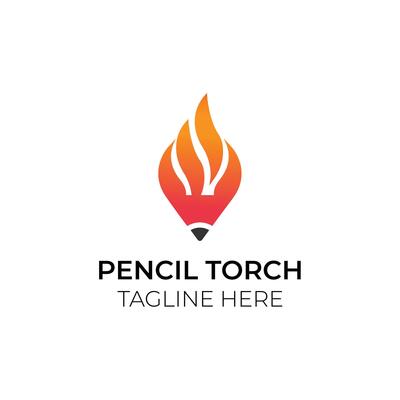 Creative flat pencil torch Logo design template