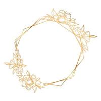 Golden floral frame with geometric design vector