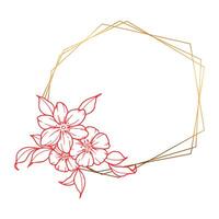 A flower in a geometric frame with a gold frame vector