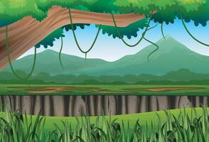 Nature landscape background with tree and mountain vector