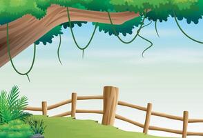Nature landscape background with tree and fence vector
