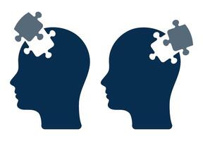 Human head icon with one missing puzzle element. Creativity, inspiration, logical thinking. The potential of the human brain. vector