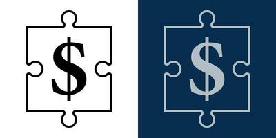 Outline Icon puzzle element with dollar sign. Concept for solving financial problems. Business strategy, financial planning. Editable Stroke. vector