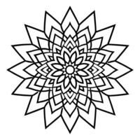 Black and white coloring page drawing of a mandala flower on a white background. vector