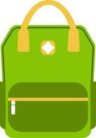 Green backpack featuring yellow handles, a zipper closure, and a white rhombus shaped detail, ideal for students, travelers, or anyone needing a stylish and practical bag vector