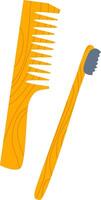Eco friendly wooden hair comb and toothbrush with grey bristles resting on a white background, highlighting sustainable hygiene practices and promoting a zero waste lifestyle vector
