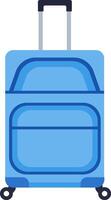 Light blue rolling suitcase with retractable handle and wheels, ideal for travel, vacations, or business trips, representing mobility and wanderlust vector