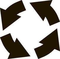 Four black arrows rotating in a circular motion, representing a continuous cycle or process, embodying the concepts of flow, renewal, and endless transformation vector
